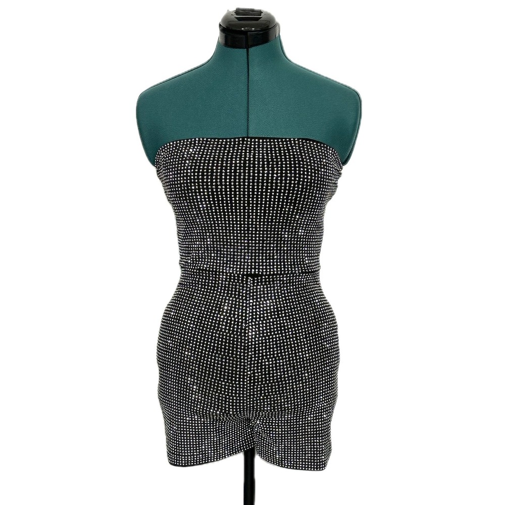 Windsor Strapless Romper Rhinestone Embellished M Black Glam Night Out Party